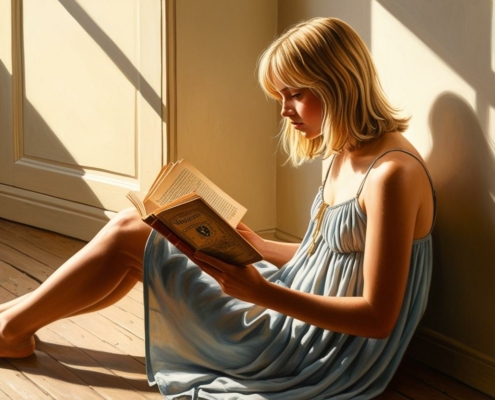 Femme blonde en train de lire