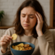 Femme réfléchissant à ses fringales émotionnelles dans une cuisine